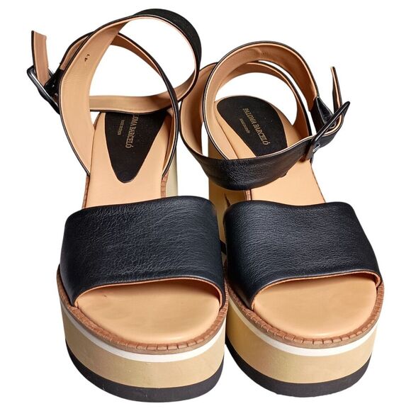 Paloma Barcelo Sandals Platform Heels Ultra High Ankle Strap Black Womens 41/ 11 - Picture 3 of 10